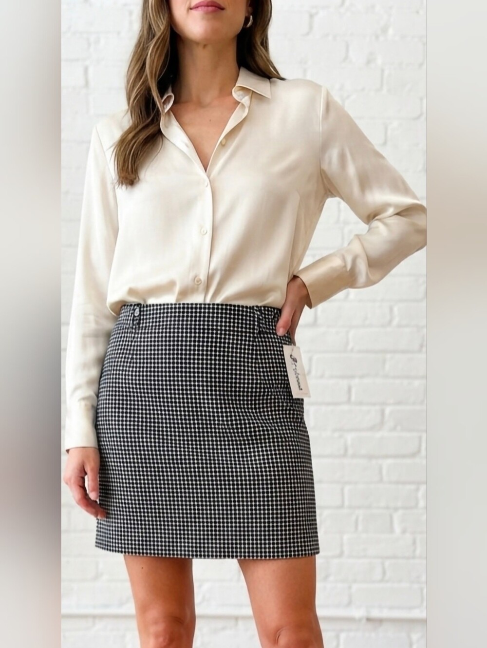 Halogen Black & White Geometric Pattern Mini Skirt – Size 12- 100% Cotton